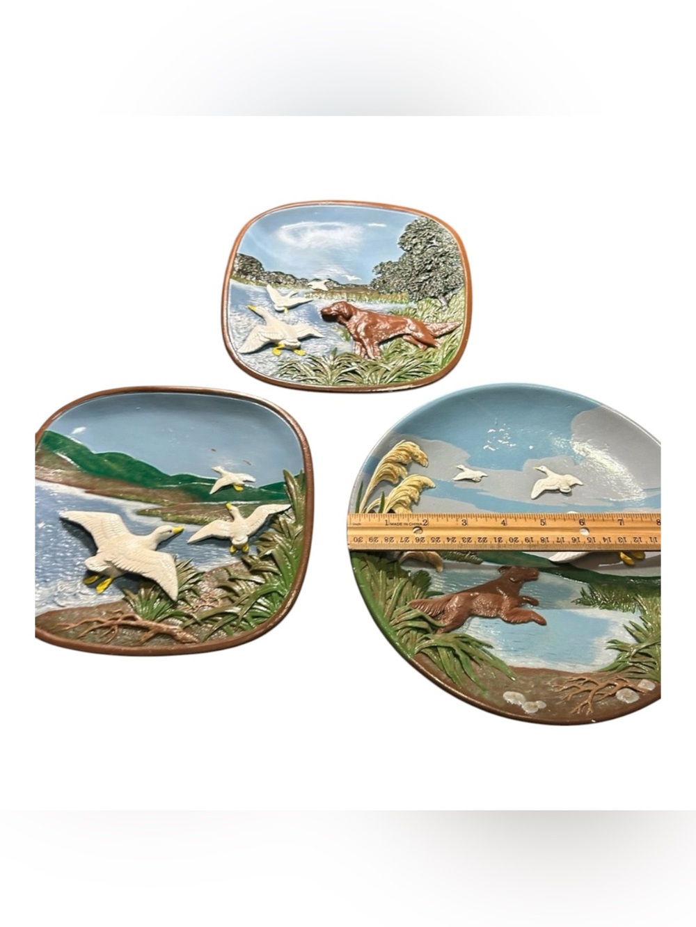 Set of Three Wildlife Themed 3D Decorative Plates - Folk Art